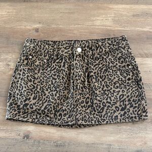 SHEIN Brown Leopard Print Denim Mini Skort